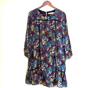 LOFT Multicolor Floral Chiffon Mini Shift Dress Size Large